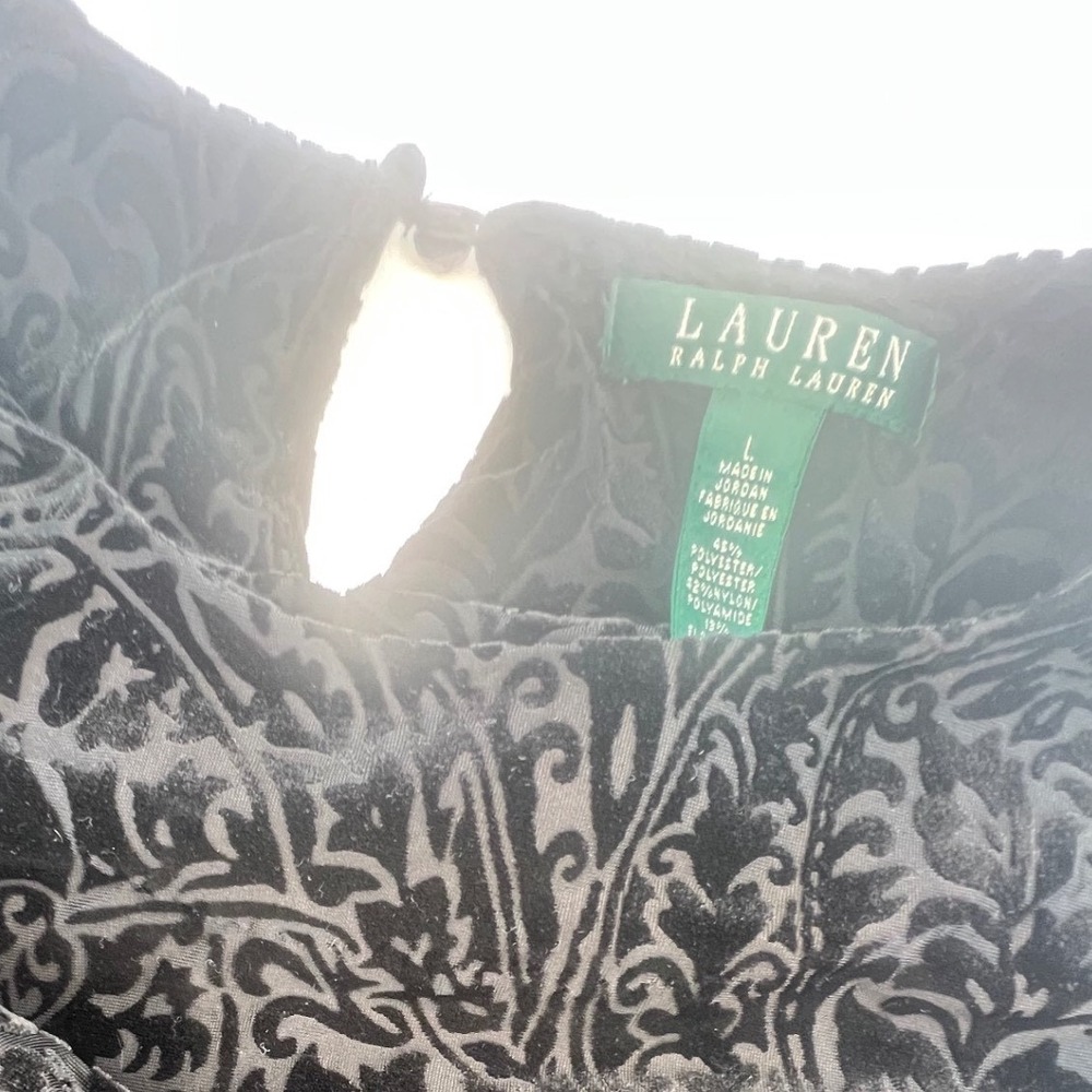 Lauren Ralph Lauren Black Velvet Burnout Paisley Blouse Long Sleeve Top Large